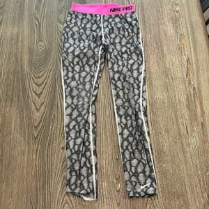 Nike Pro Womens Abstract Print Leggings Elastic Waist Full Length Black Size L